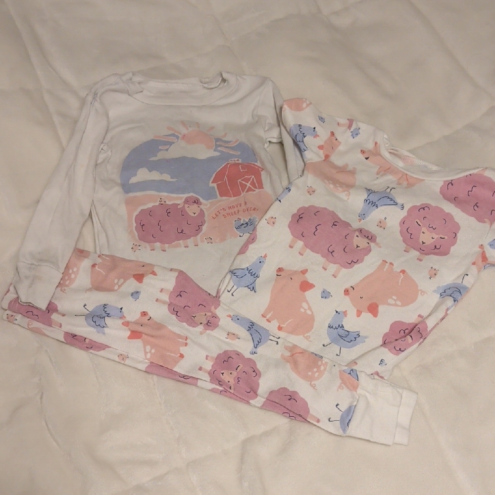 Carter's White Pajama Set with Pink & Blue Farm Animal Print
